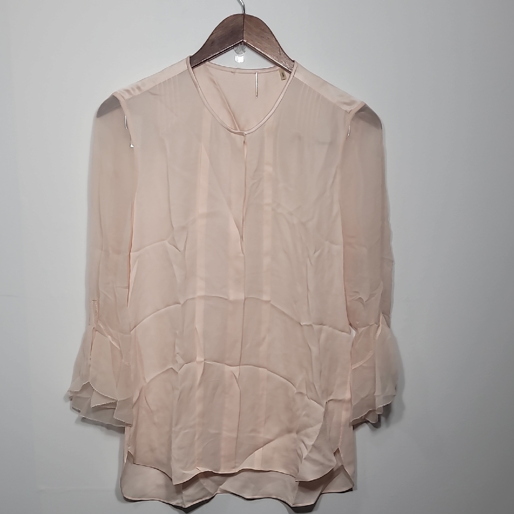 Elie Tahari Romantic Sheer Silk BlushCream Blouse